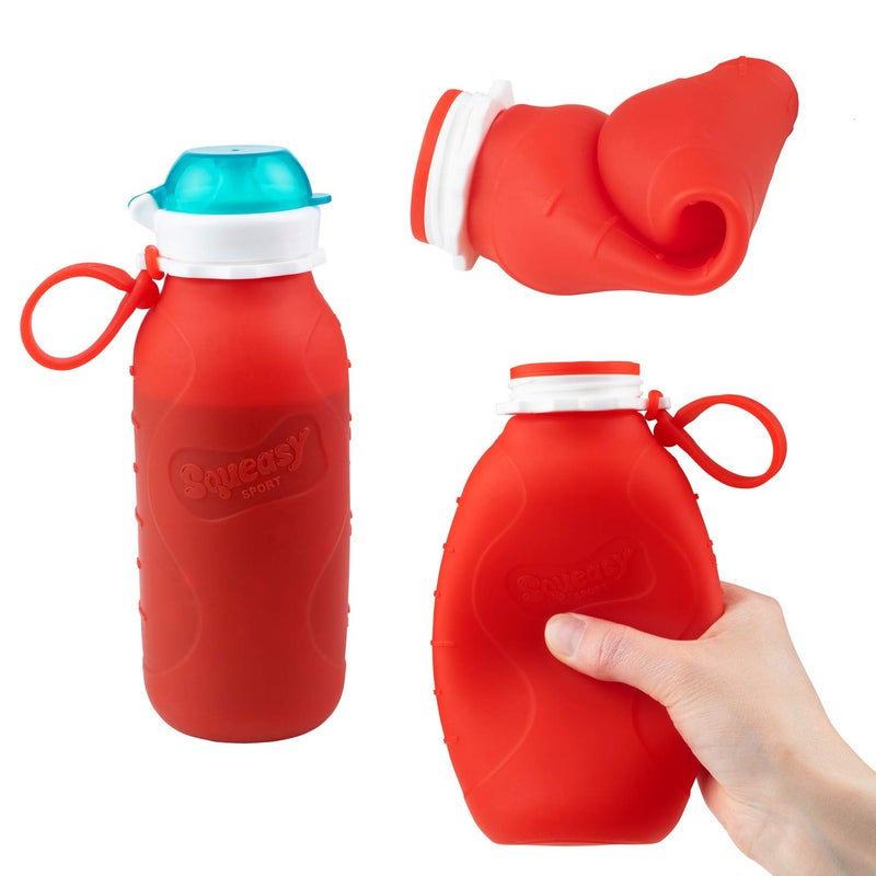 Squeasy Snacker Red 16 oz Squeasy Snacker Spill Proof Silicone Reusable Food Pouch - for Both Soft Foods and Liquids - Water, Apple Sauce, Yogurt, Smoothies, Baby Food - Dishwasher Safe - Image 2